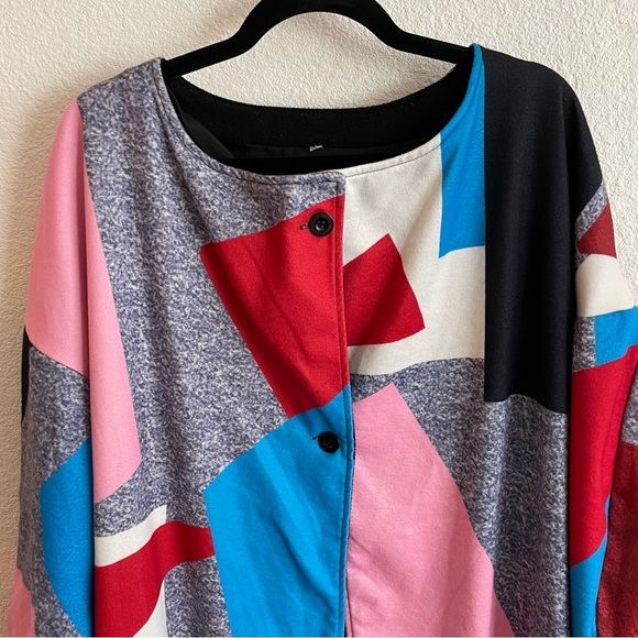 Multicolor Printed Geometric Funky Felt Coat Maxi Jacket Size M - Picture 4 of 11